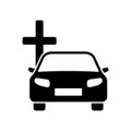 Coffin car icon. Hearse automobile symbol. Burial black transport service. Royalty Free Stock Photo